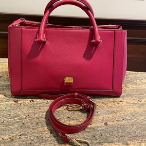 MCM Red Saffiano Satchel with Strap
